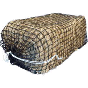 Knotless hay net with full bale of hay