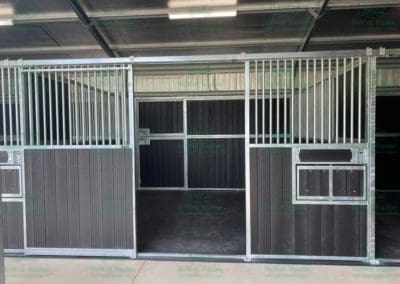 horse stable panel with sliding door and feed bin